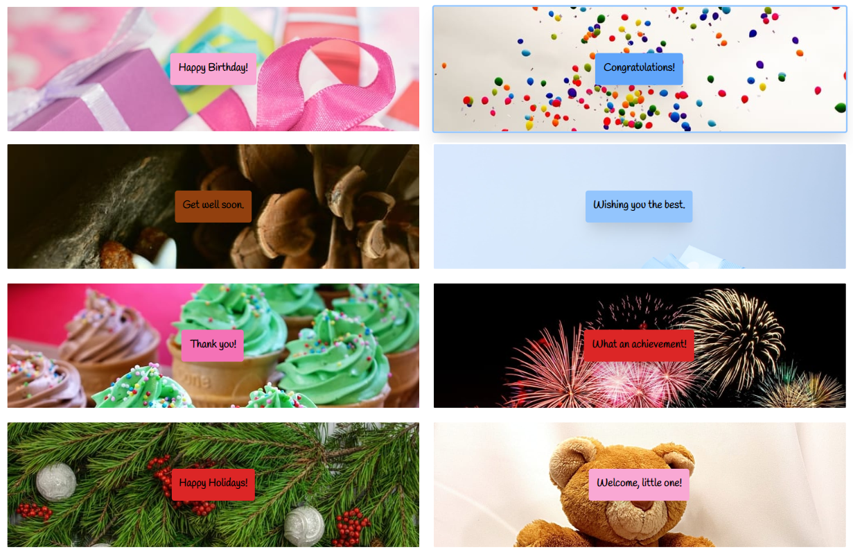 Screenshot of PerkSweet's Group Card Themes page, showing various templates for creating personalized digital cards for different occasions.
