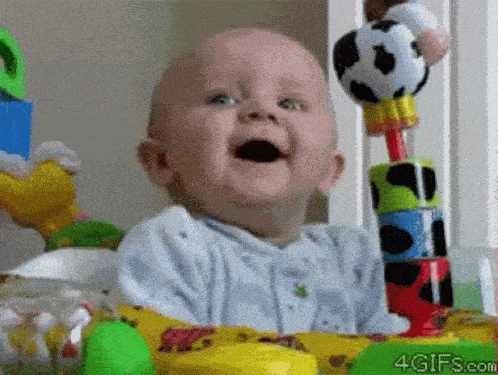 Animated GIF showing a playing baby and highlighting the collaborative and personalized nature of PerkSweet's group ecards.