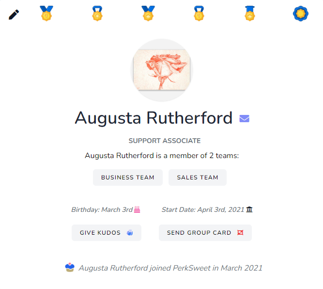 Screenshot showing profile of a PerkSweet user with all information and sweets earned.