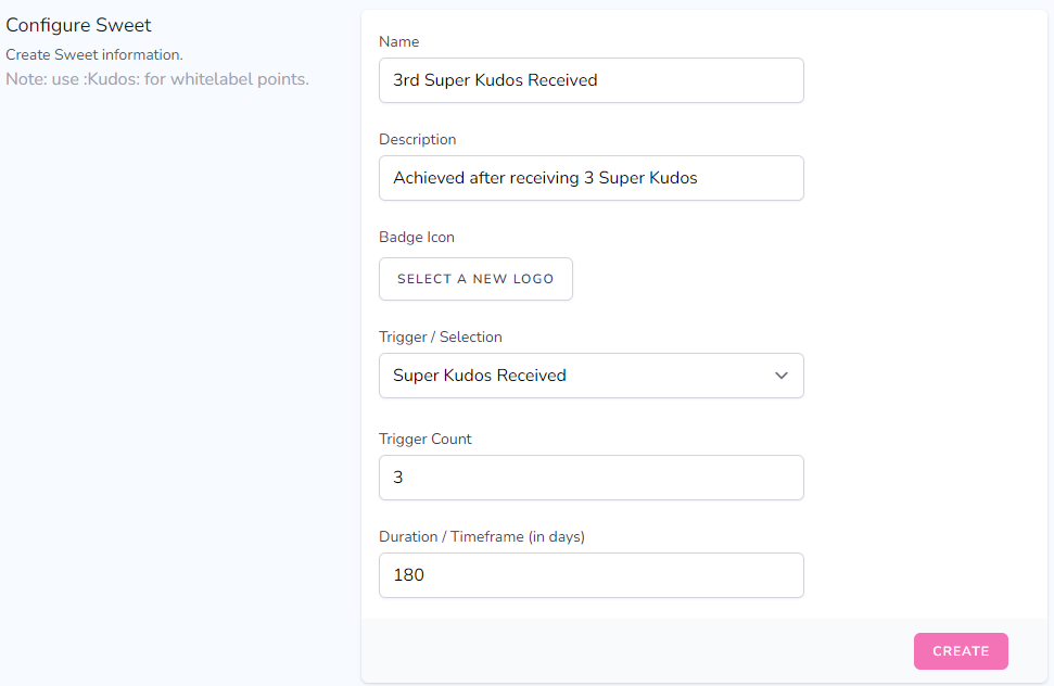 Screenshot of configuring a Sweet with detailed information and trigger